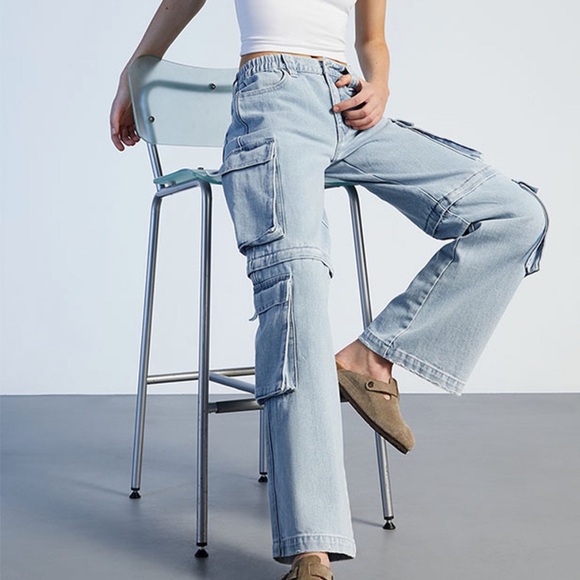 NWT PacSun Light Blue Zip Off Low Rise Puddle Jeans - Picture 4 of 16